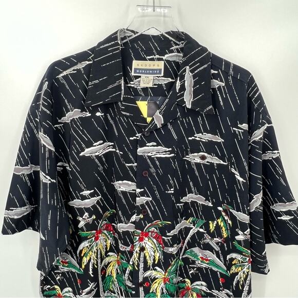 Skoops tropical Hawaiian palm tree fighter planes button down  shirt XXL NEW - Picture 2 of 9